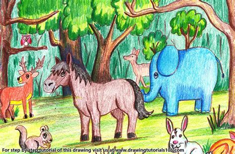 how to draw a forest with animals
